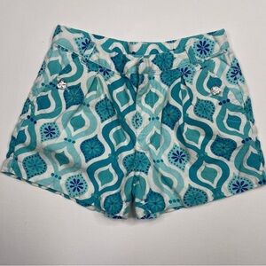 Gymboree Shorts Girls Linen Cotton Geometric Blue White Beach Vacation Summer